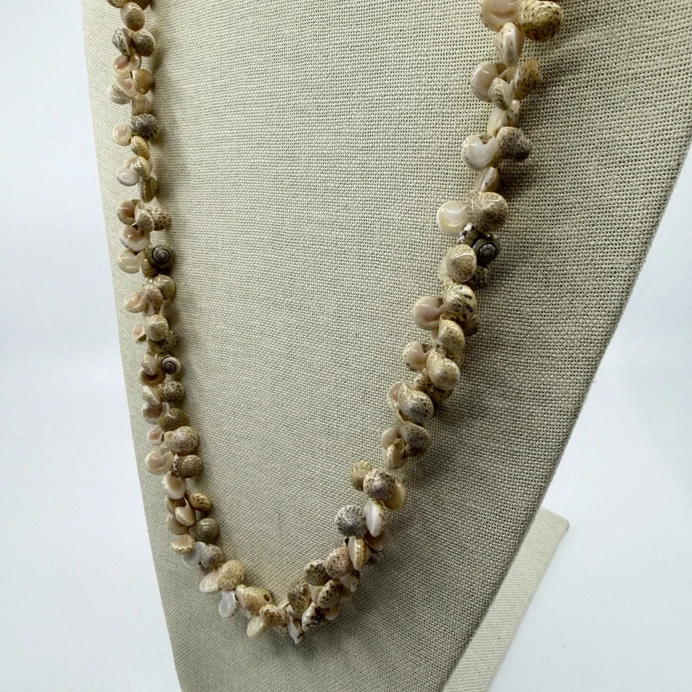 Natural Spiral Seashell Cluster Long Necklace Cream Coastal Boho Statement Gift